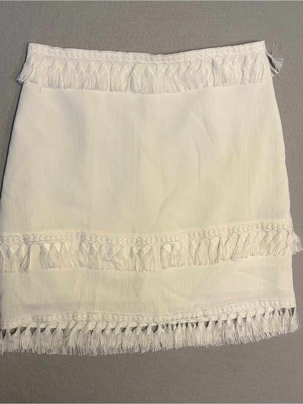White Tassel-Trim Mini Skirt